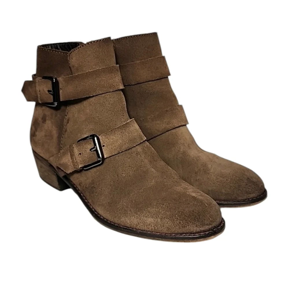JOURNEE Womens Brown Western Errin Round Toe Block Heel Leather Booties Size 5.5
